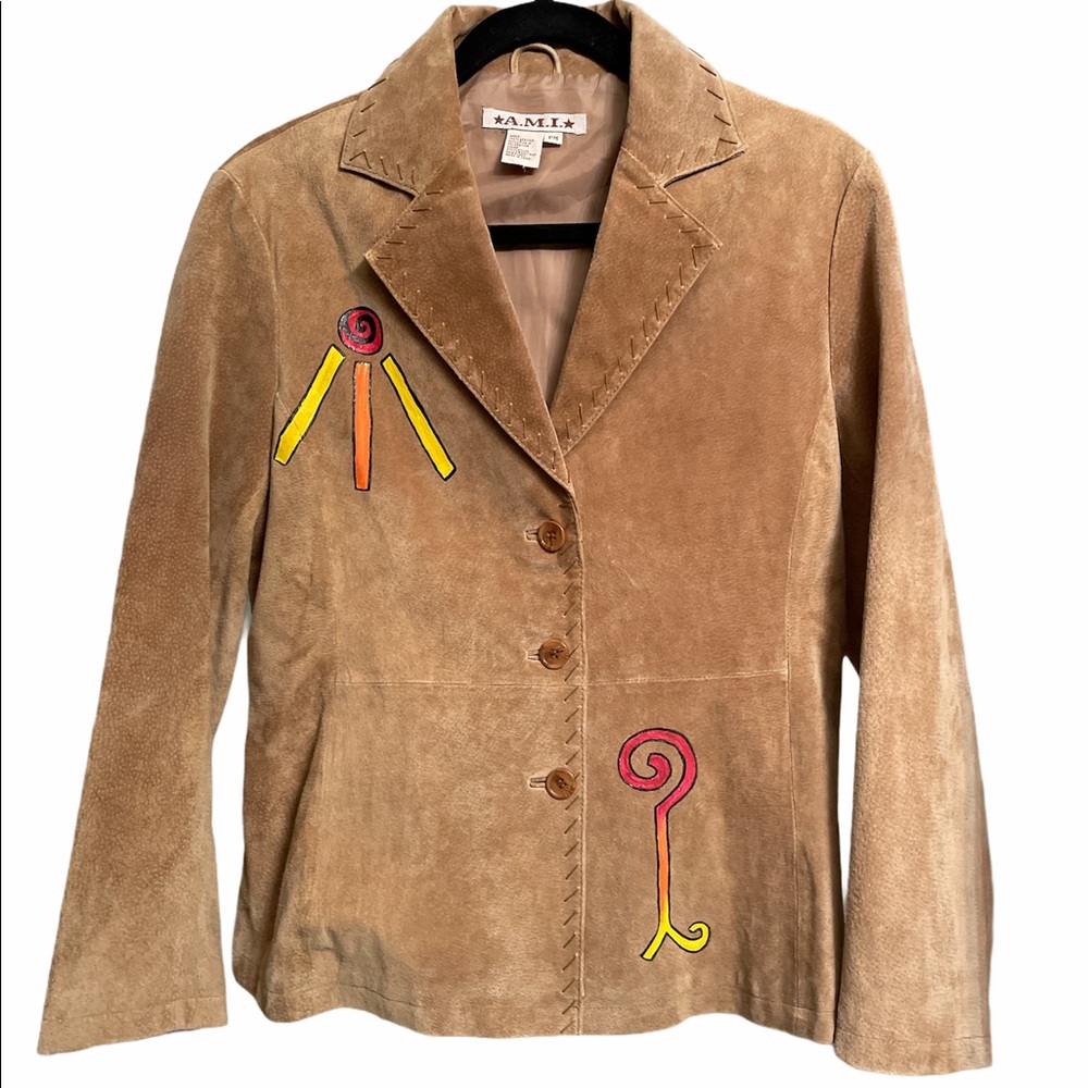 A.M.I Petite Button Up Suede Leather Jacket